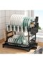 Dish Drying Rack Multifunctional Dish Rack Rustproof Kitchen Dish Drying Rack with Drainboard Space-Saving 2-Tier Dish Drying Rack with Utensil Holder & Cup Holder for Kitchen Counter (Black) - 2