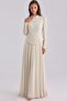 Sequin and Pearl Embellished Chiffon Combination Plus Size Exclusive Hijab Evening Dress Cream 1099 - 4