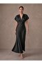 Satin Gathered Midi Dress - 2