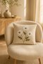 Punch Embroidered Cushion Cover with Zipper 42X42 Cm, Floral Pattern, Decorative, Cream, 1 Piece - 3