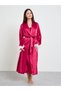 Burgundy Satin Faux Fur Trim Robe And Slip Set - 2