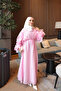 Pink Layered Sleeve Dress with Waist Tie