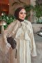 Beige Collared Ruffled Chiffon Dress - 4