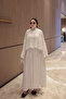Ecru Waist-Tie Pleated Shirt and Skirt Set - 2