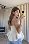 Stone Color Asymmetrical Cut Lined Strap Blouse - 5