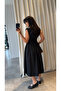 Black Draped Midi Poplin Dress with Waist Detail - 2Y4100 - 6