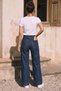 Women's High Waist Double Pocket Palazzo Trousers - Navy Blue - 3