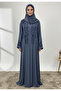 Lina Crystal Rain & Beaded Neck Abaya-854 - 3