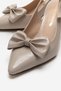 Women's Open-Back Bow Tie Heeled Shoes Beige Crinkled - 3