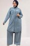 68025 Plus Size Pocketed Buttoned Denim Shirt - Snow Wash Ice Blue