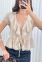 Women's Ruffle Tie V-Neck Summer Blouse Short Sleeve Flounce Loose Chic Casual Blouse - 5