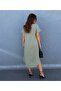 Women's Khaki Short Sleeve Long Linen Dress - 3