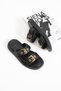 Arven Women's Gold Buckle Light Sole Genuine Leather Slippers Black - 4