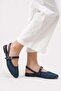 Women's Navy Blue Double-Strapped Mesh Short-Heeled Daily Comfortable Ballerinas - 2