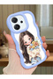 Oppo Reno 14F Compatible Case Camera Protector Blue Silicone Couple Phone Case Girl Pattern
