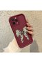 iPhone 15 Pro Compatible Case Camera Protector Burgundy Silicone Couple Phone Case Bow Tie Pattern - 2