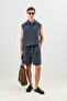 Navy Blue Lyocell Blend Tie-Waist Men's Shorts - 4