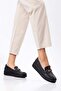 Large Size Women's Lace-Up Shoes with Black Buckle and Stitching - 4