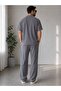 Trend Men's Smoke Gray Ottoman Patched T-Shirt Baggy Bottom Top Set - 2