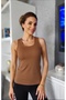 Women's Strappy Square Neck Caramel Brown Body Tank Top - 3