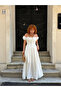 Women's White Corset Look Madonna Collar Long Maxi Dress - 6