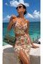 Women's Digital Print Slit Skirt and Blouse Double Set with Drawstring Detail - 2