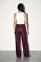 Burgundy 100% Linen Comfortable Cut Trousers with Pocket Detail - 4