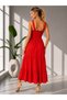 Women's Square Collar Black Ribbed Midi Dress - 4