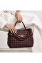 Burgundy Leather Knitted Women's Handbag