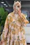 Women's Yellow Judge Collar Buttoned Viscose Floral Patterned Hijab Dress Nms099 - 2