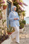 Light Blue - 100% Cotton Pocketed Lace-Up Women's Hijab Kimono 1165-Tes - 5