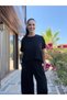 Black Pleated Modal Shalwar Trousers Blouse Set - 2