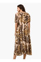 BALLOON SLEEVE PRINTRED DRESS - 4