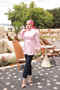 Pink Shoulder Ruffle Waist Tie Shirt - 3