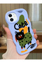 iPhone 11 Compatible Case Camera Protector Blue Silicone Couple Phone Case Cat Pattern