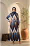Bürümcük Fabric Zigzag Patterned Hijab Dress 0580A-01 Indigo Brown
