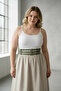 Large Size Khaki Women's Thick Belt with Double Row Bird Eye Detail - 3