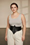 Plus Size Black Women's Belt with Staple Detail Wide Corset Design - 3