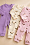 Baby Girl Organic Cotton 3-Piece Ribbed Snap-Fit Rainbow Patterned Jumpsuit Set 0-9 Months - 5