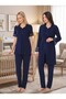 New Season Navy Blue Elegant Lace Detailed Buttoned Design Short Sleeve Maternity Maternity Dressing Gown Pajama Set Set - 5