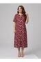 Short Sleeve Viscose Burgundy Hijab Dress with Cherry Blossom Pattern on the Floor, Plus Size Mother's Dress - 2