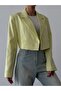 Cotton Detailed Crop Blazer Jacket Yellow - 2