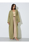 Olive Green Batwing Sleeves Open Front Abaya - 3
