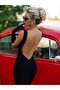 Women's Strappy Deep Round Neck Backless Midi Diver Dress - 2