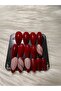 Handmade Press-On Nails Set - Glossy Ruby Red French Tip & Rose Gold Glitter Swirl Almond Custom Gel Nails