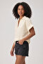 Women's Off-White Relaxed Fit Short Sleeve Linen Shirt Blouse - 4