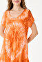 Orange Italian Batik Patterned Lined Midi Length Dress Size 38 - 42 - 6