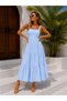 Women's Square Neck Layered Midi Dress with Gipeli on the Back