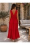 Women's Double-Breasted V-Neck, V-Back, Elastic Waist, Layered, Loose Summer Maxi Dress - 5
