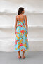 Turquoise Floral Patterned Maxi Dress with Cut-Out Detail and Straps - 4